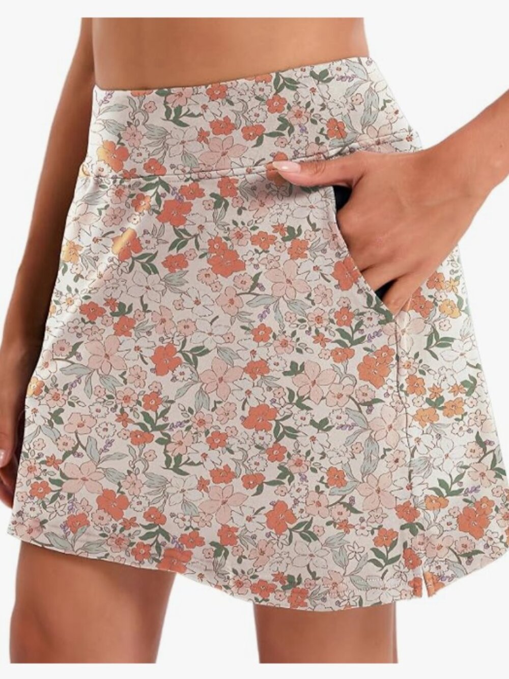 Women's Active Athletic Skort - Green Orange Floral Print